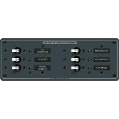 A.C. 6 pozisyonlu sigorta paneli 230v A.C. 95mmx227mm. 30 ac etiket. 6 adet 8a otomatik sigorta.