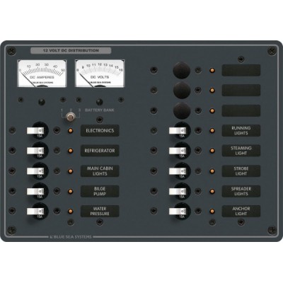 Blue Sea Systems DC 13 pozisyonlu sigorta paneli (3 pozisyon boş). 12V DC. 191x267 mm. 30 adet DC Etiket.