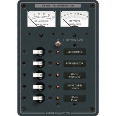 Blue Sea Systems DC 5 pozisyonlu sigorta paneli. 12V DC. 190x133mm. 30 adet DC etiket.