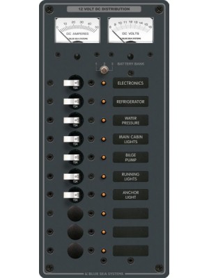 Blue Sea Systems DC 10 pozisyonlu sigorta paneli (3 pozisyon boş). 12V DC. 286x133mm. 30 adet DC Etiket.