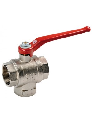 Küresel vana, 3 yollu, sarı üzeri kromaj. "T" akış.