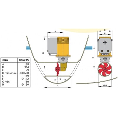 Vetus baş manevra pervanesi, 35 kgf, 12V