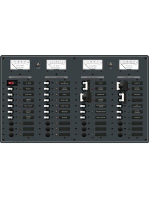 Blue Sea Systems Sigorta paneli. 20 AC, 20 DC pozisyonlu. 12V DC/230V AC. 292x495mm. 30 adet AC, 30 adet DC etiket.