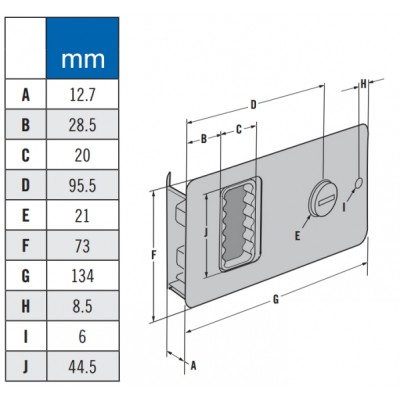 Mobella s&uuml;rg&uuml; kapı kilidi,watertight. Model Flush.