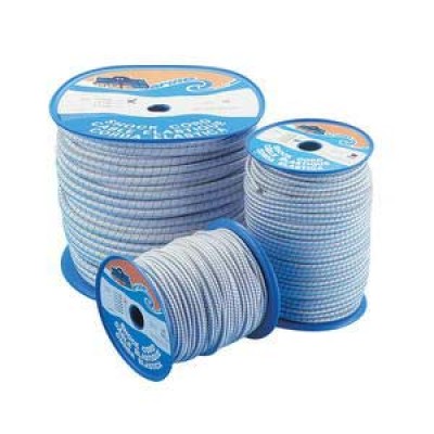 Elastik halat. Kauçuk üzeri polyester örgülü. <br />
Beyaz üzeri mavi desenli..