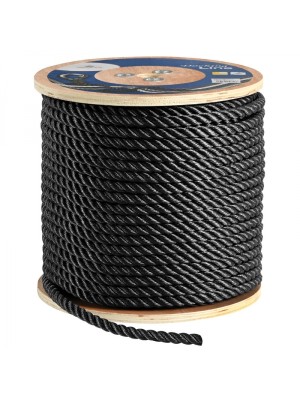 3 kollu, &ouml;rg&uuml;l&uuml; polyester halat. Bağlama ve demir halatı olarak kullanılabilir. Batar. <br />
Siyah