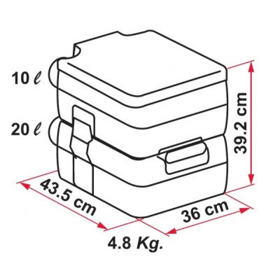 Portatif tuvalet.<br />
Pis su tankı kapasitesi 20 L.
